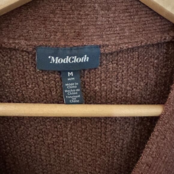Modcloth Brown Polyester Stretchy V-Neck Wrap Sweater Size M - Picture 3 of 6